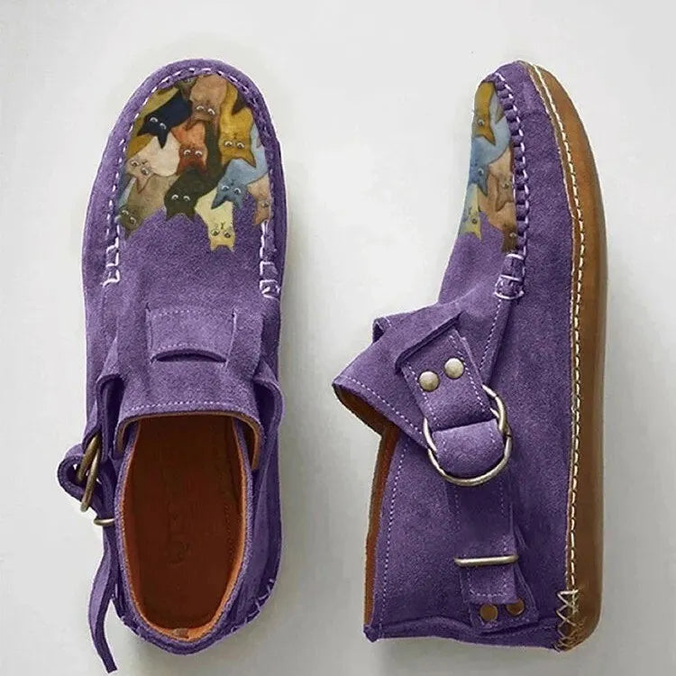 Annefleur - Dames instap mocassins met kattenprint
