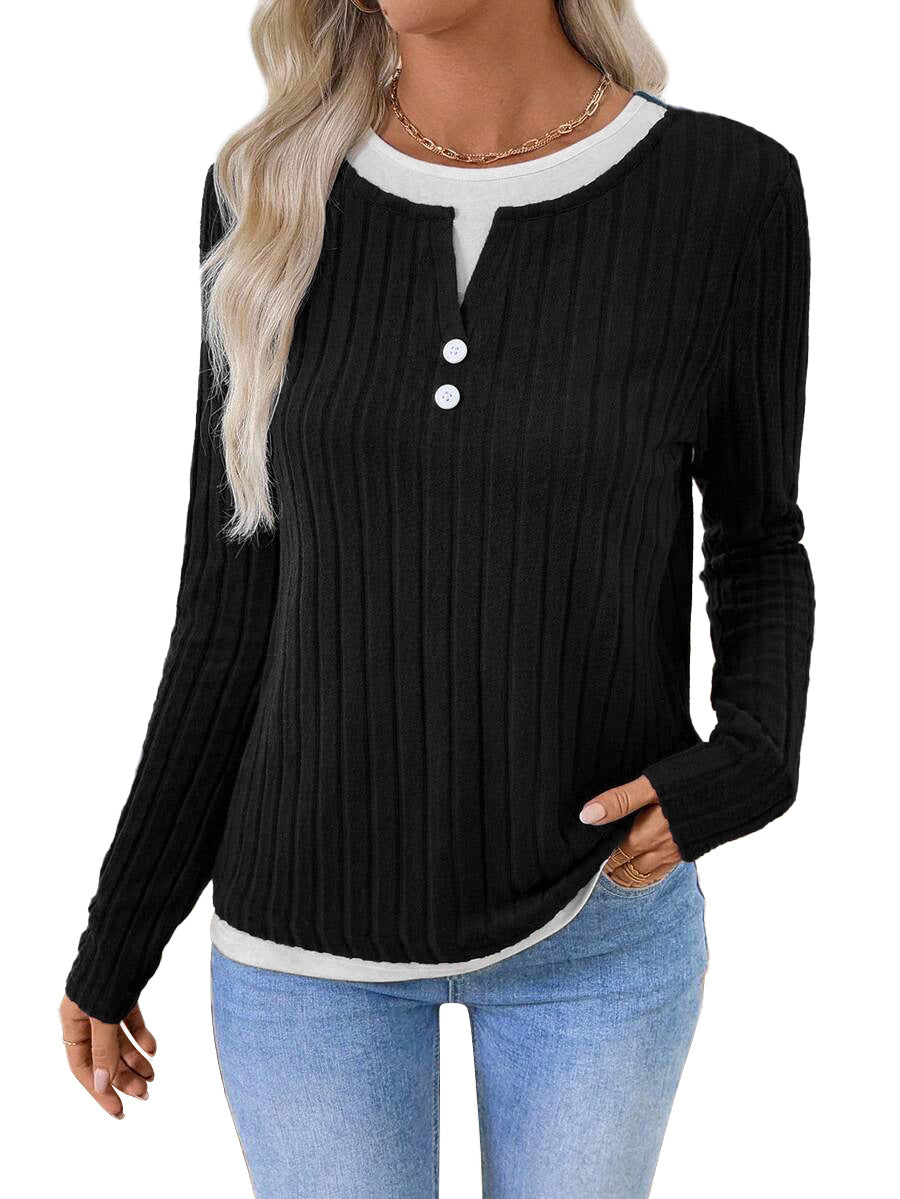Kalivianne - Geribbelde Winter T-shirt met Lange Mouwen