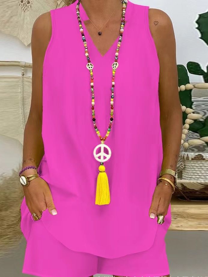 Thessaly - Mouwloze casual damesset met hoge hals voor een elegante zomerstijl
