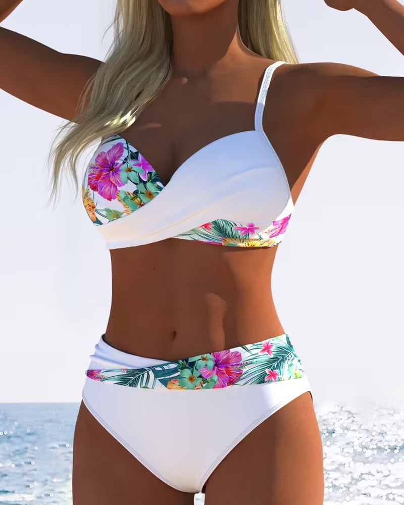 Draxina - Dames bikini met contrasterende bloemenprint en fijne schouderbandjes