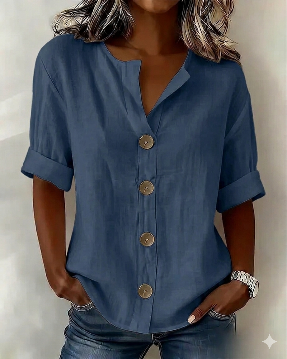 Pavixa - Dames Lichte Blouse met Knopen Vloeiende Snit voor de Zomer