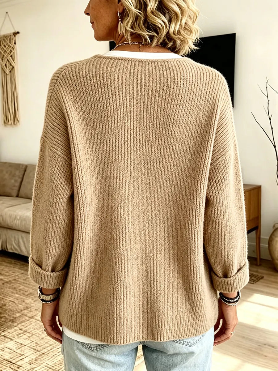 Lobke - Dames cardigan van ribgebreide stof met asymmetrische snit
