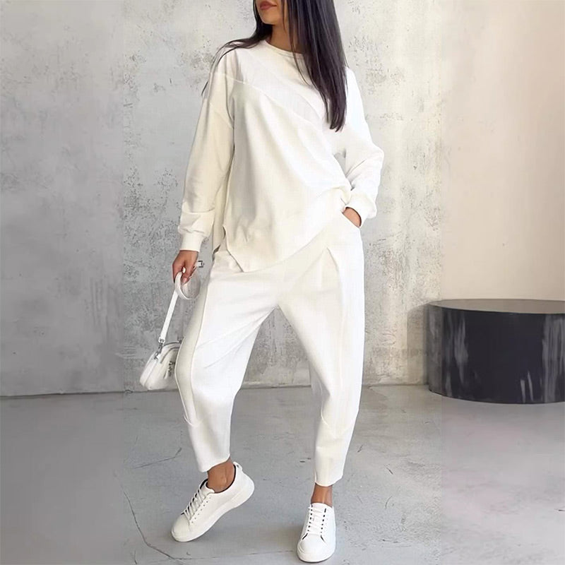 Evanna - Vrouwen asymmetrisch sweatshirt set met comfortabele broek