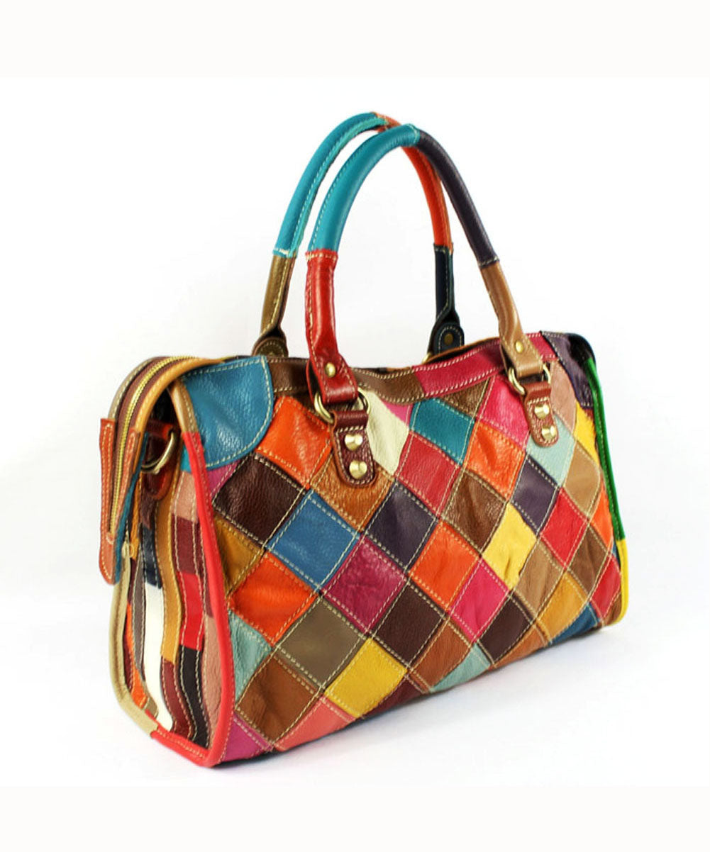 Gravina - Elegante draagtas van patchwork kalfsleer met ritssluiting en colourblock-studs