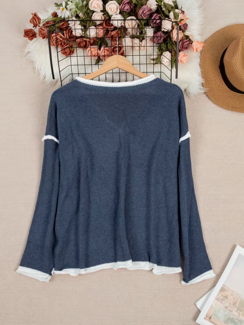Gwenetta - V-hals Casual Trui met Lange Mouwen
