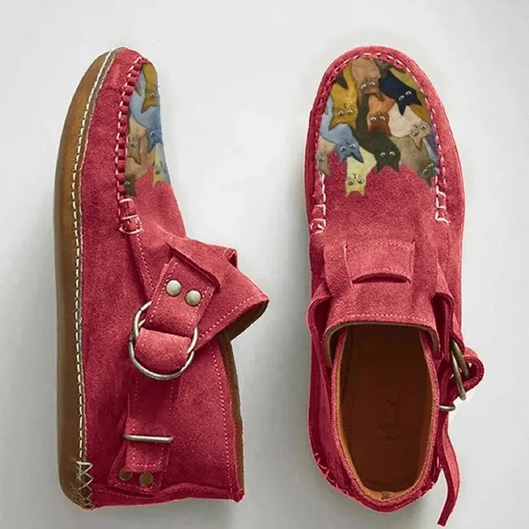Annefleur - Dames instap mocassins met kattenprint