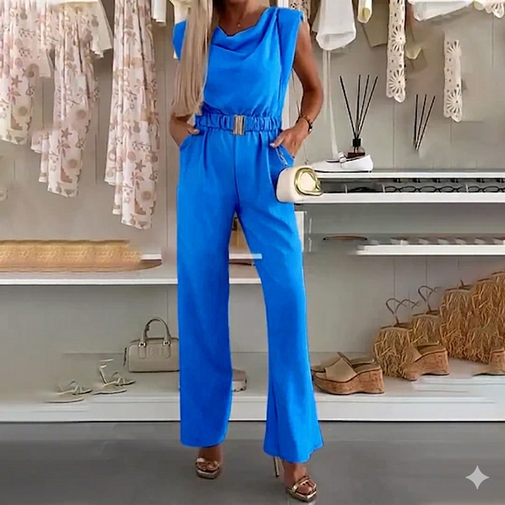 Briova - Dames jumpsuit zonder mouwen met gedrapeerde decolleté
