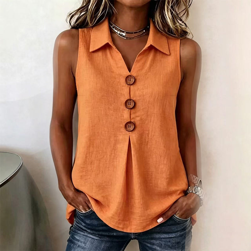 Rosine - Mouwloze damesblouse van katoen met knopen