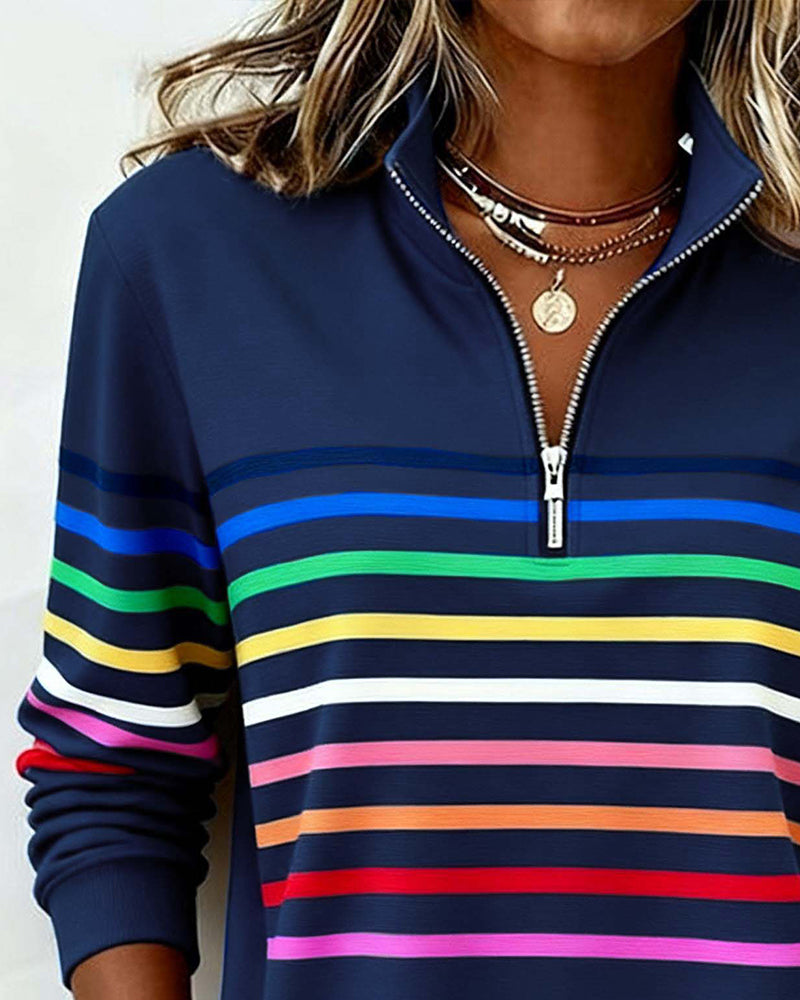 Isavelline - Casual Sweatshirt met Kleurige Strepen