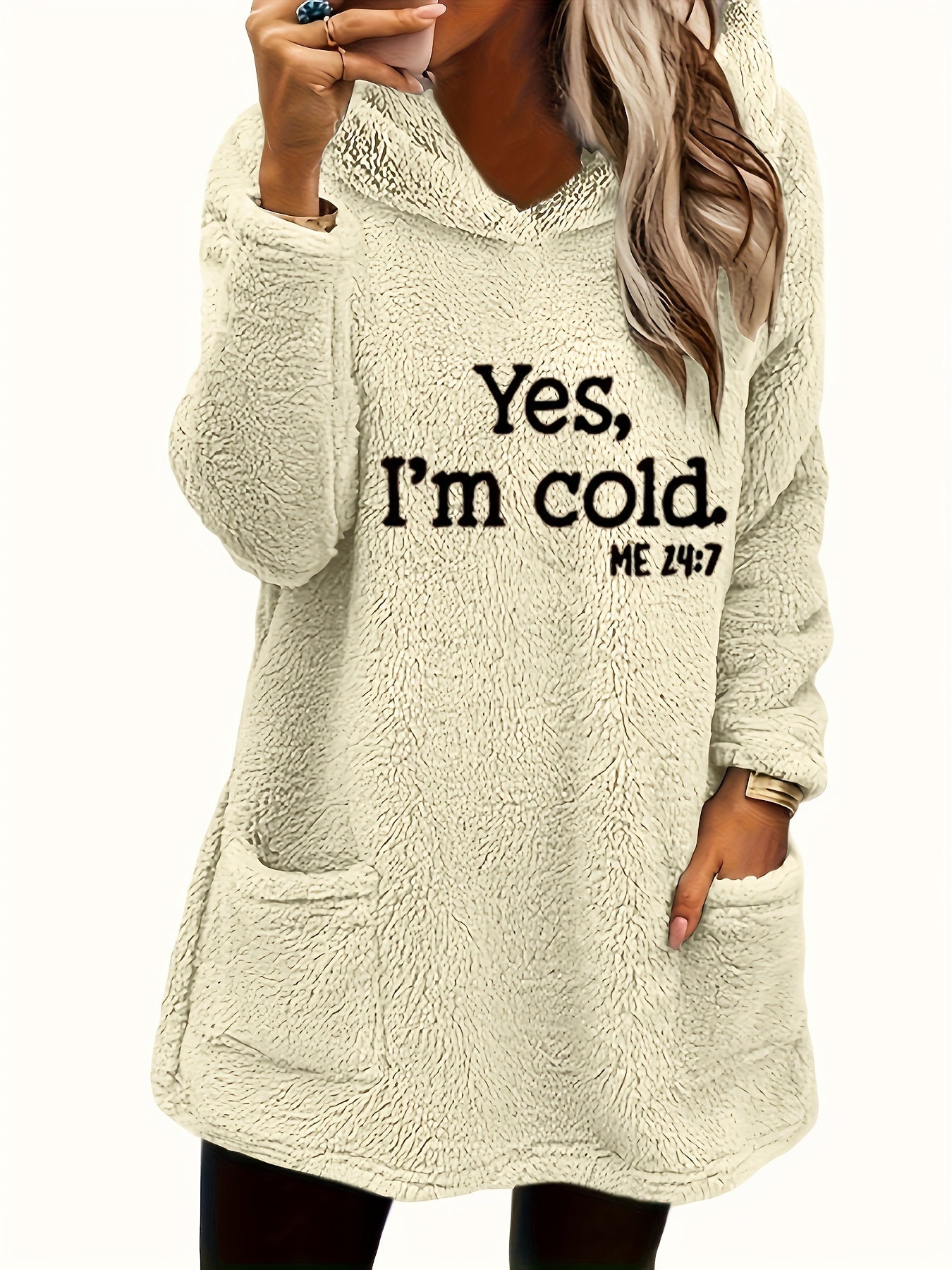 Marilina - Sweatshirt van Pluche met Hoodie en Print