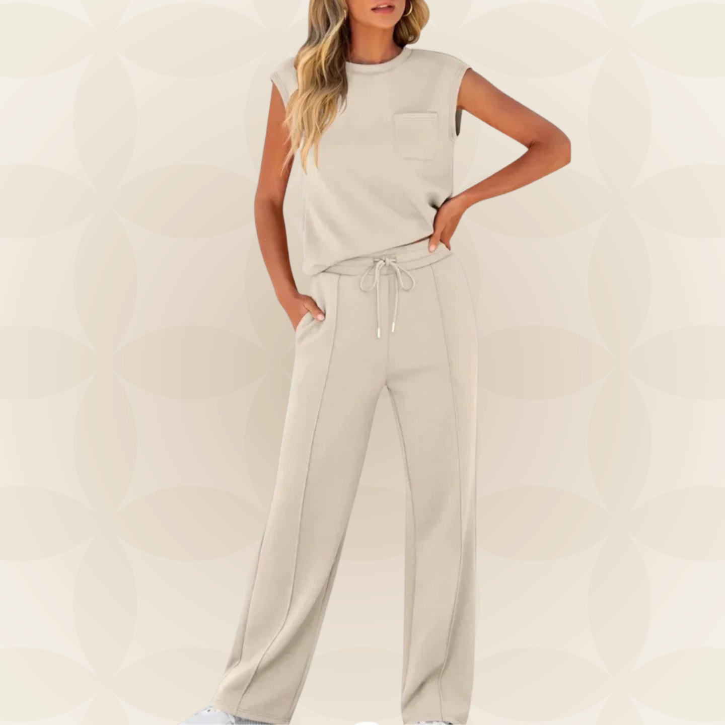 Rovessa - Dames tweedelig ontspannen set met brede broek