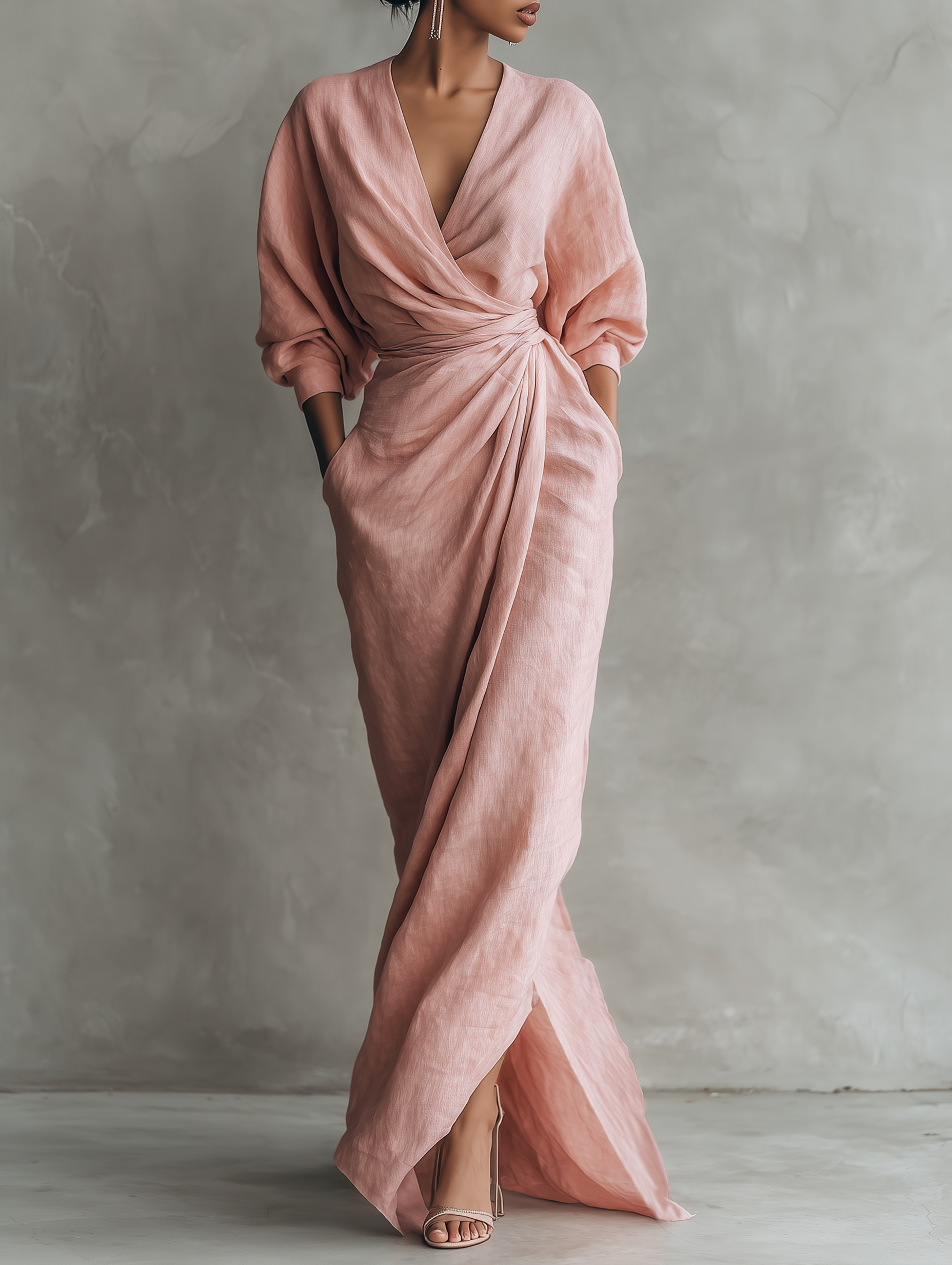 Talyvora - Elegante maxi jurk voor dames van linnen met V-hals
