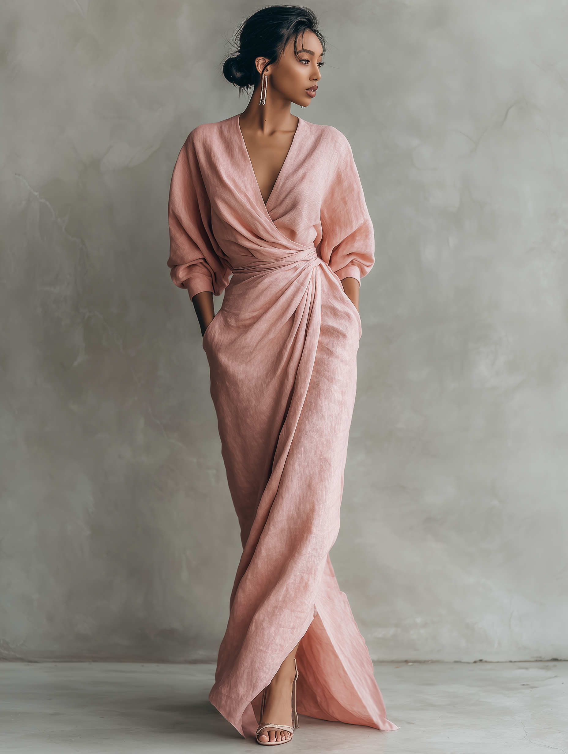 Talyvora - Elegante maxi jurk voor dames van linnen met V-hals