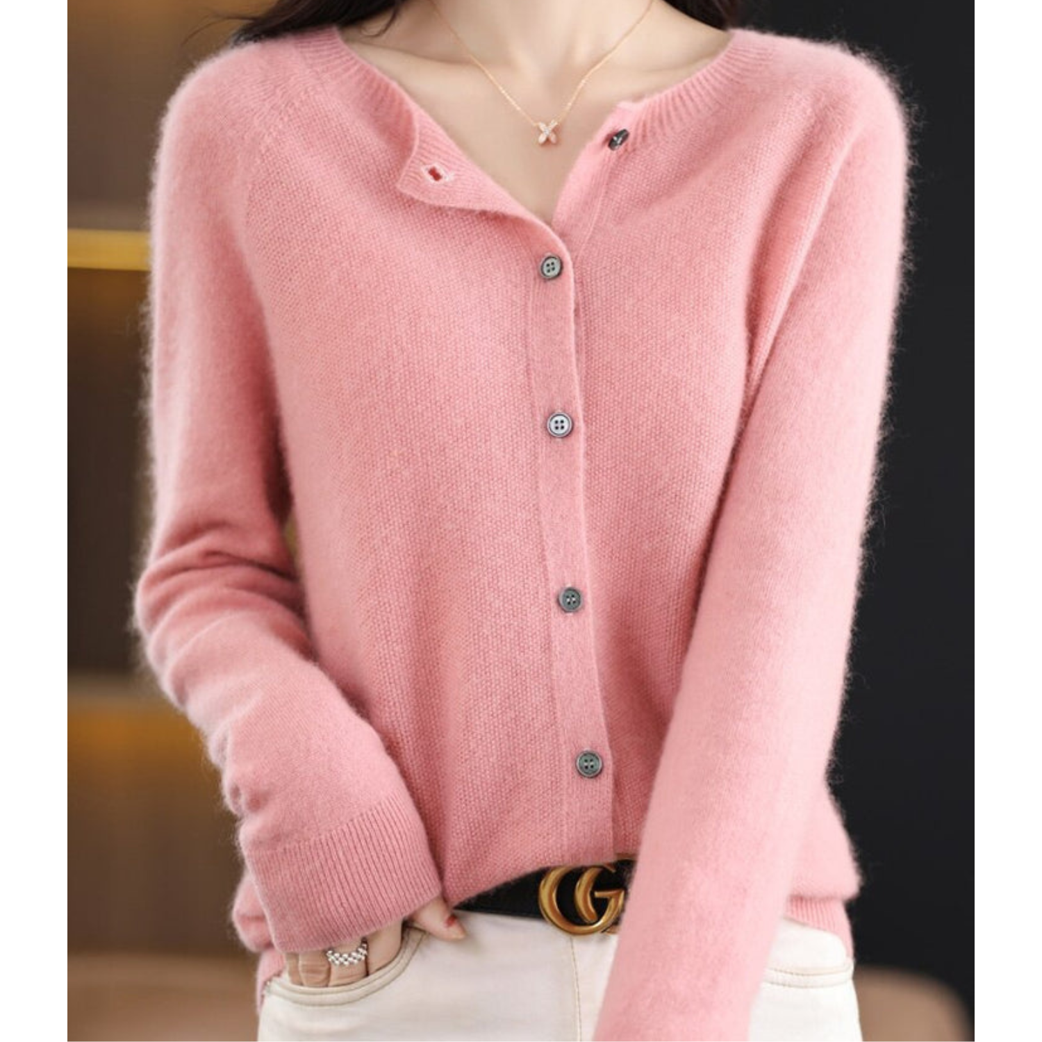Elyse - 100% Pure Merino Wol Dames O-hals Cardigan Kasjmier Trui