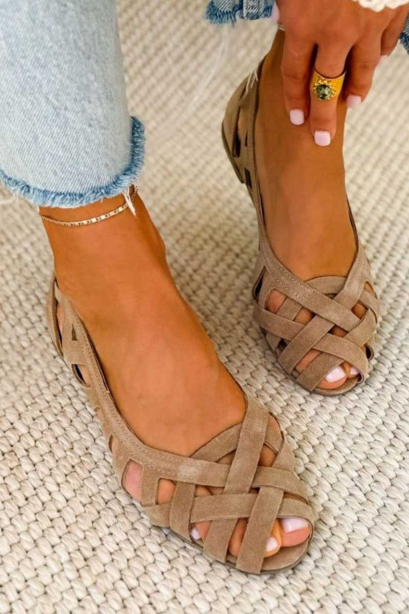 Vespera - Vrouwen platte gevlochten sandalen met open teen