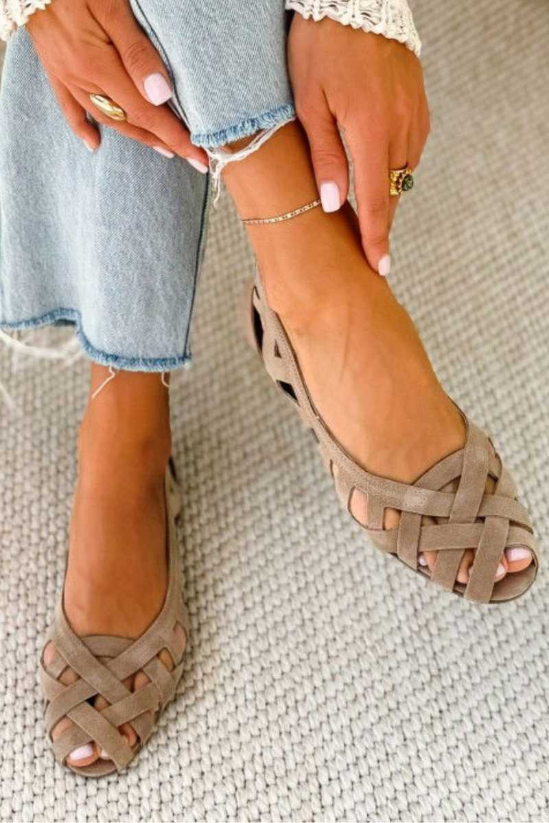 Vespera - Vrouwen platte gevlochten sandalen met open teen