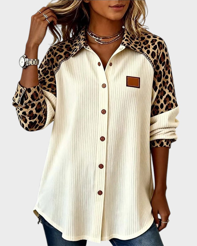 Oralynesse - Bicolor Knopshirt met Luipaarddetails