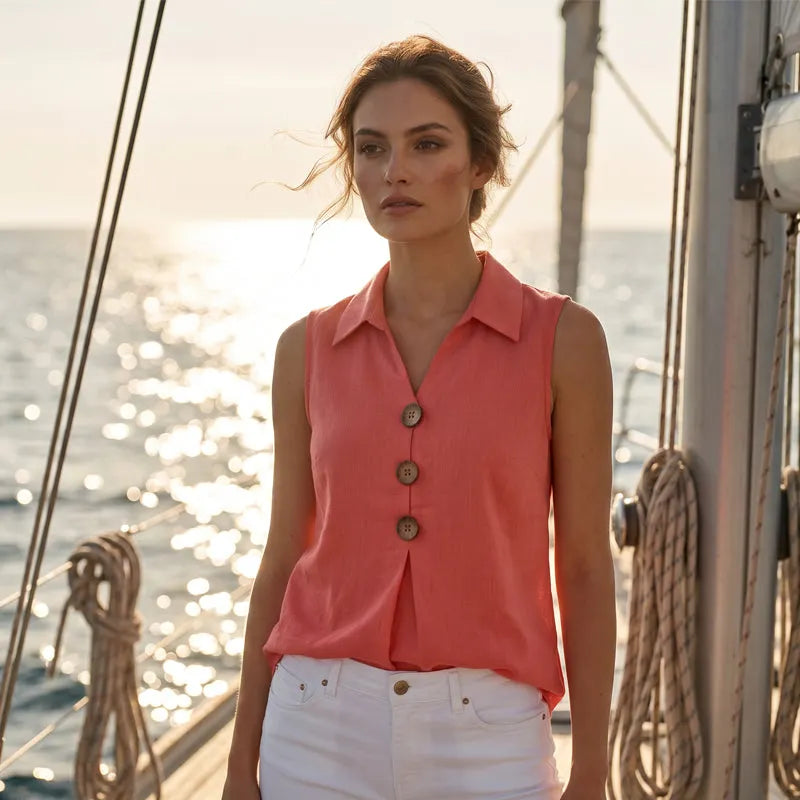 Rosine - Mouwloze damesblouse van katoen met knopen