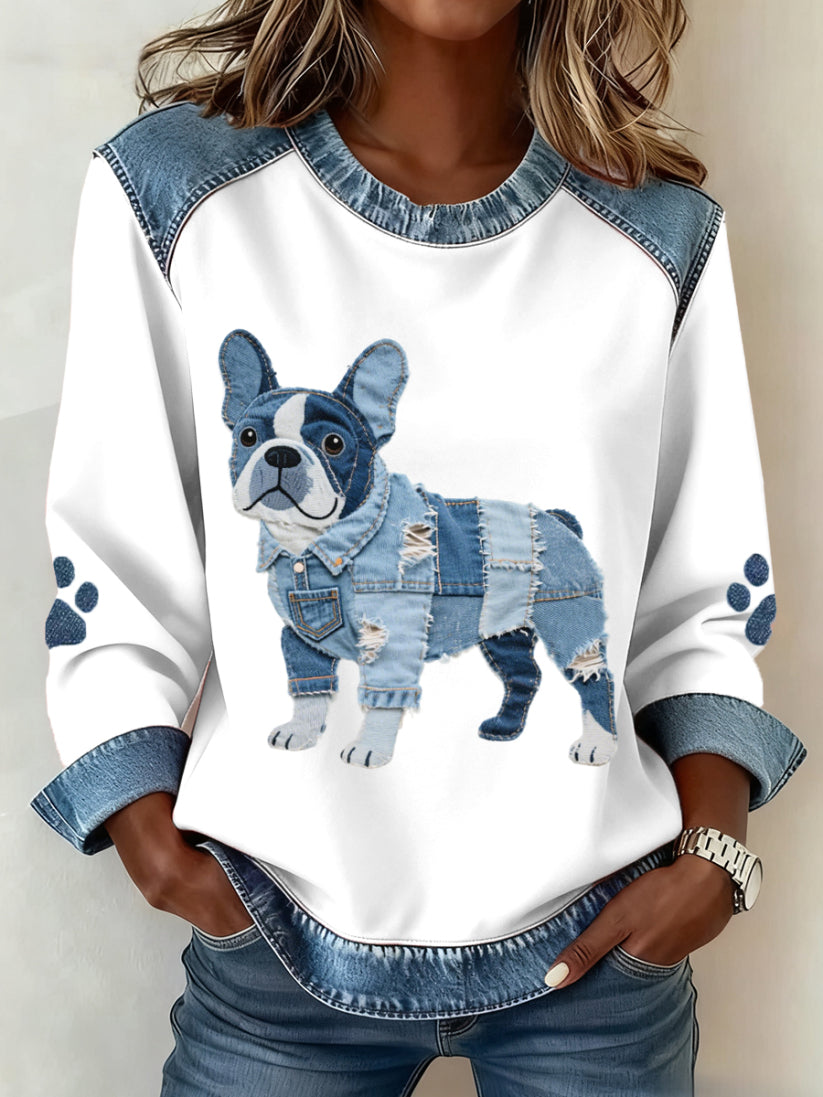 Karianesse - Sweat Patchwork en Jeans met Teckel Motief