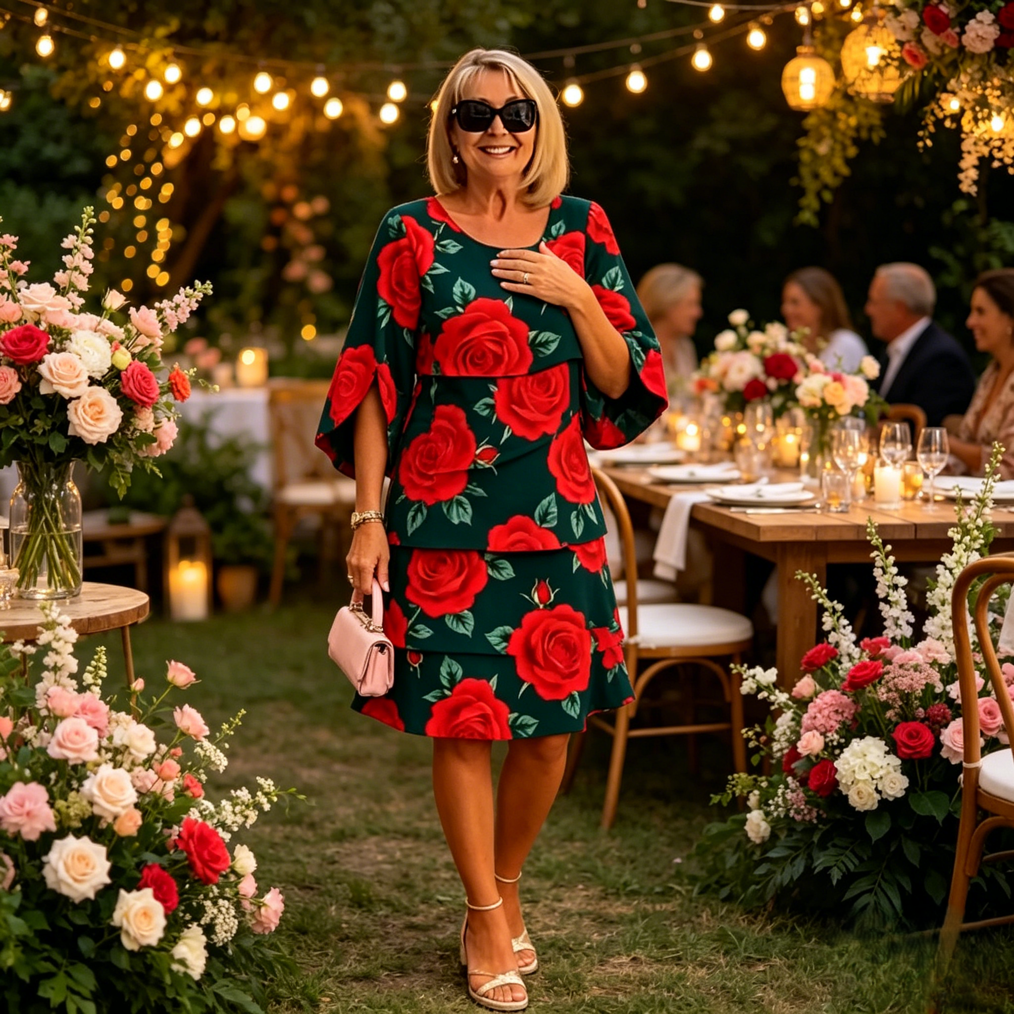 Qyvelle - Vrouwenjurk met Bloemenprint, Ruime Pasvorm, Vloeiende Mouwen, Elegante Stijl