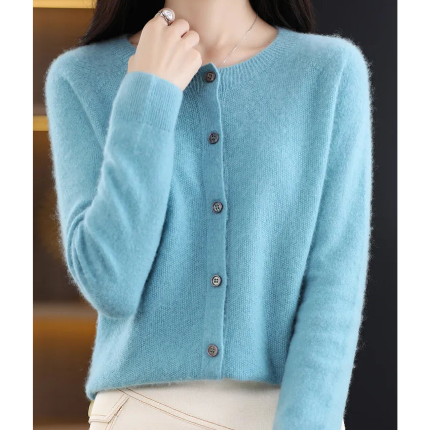 Elyse - 100% Pure Merino Wol Dames O-hals Cardigan Kasjmier Trui