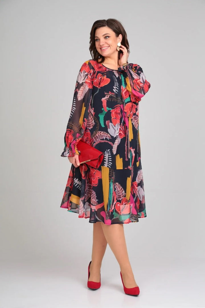 Brisette - Midi Jurk Bloemen Elegantie Modern