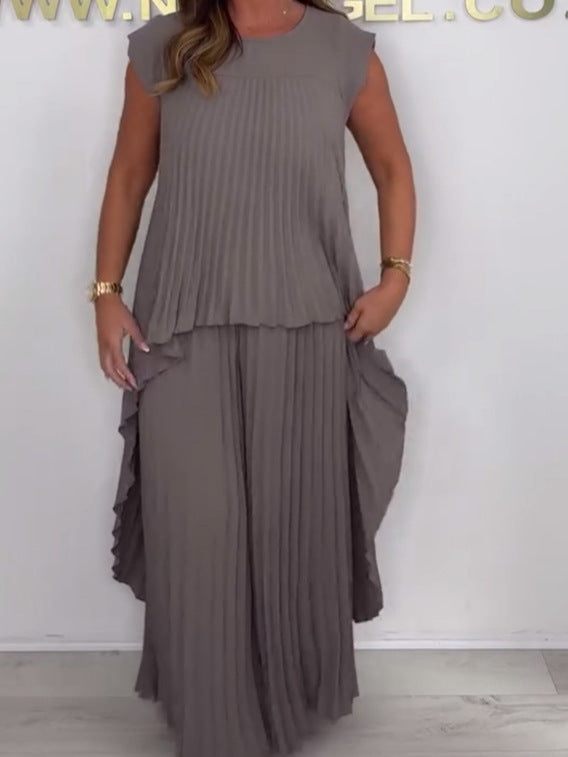 Nelia - Casual set met miditop met korte mouwen en broek met elastische taille
