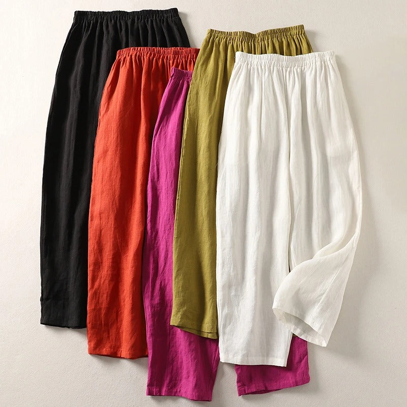Arelise - Vrouwelijke fluïde broek van katoen-linnen met elastische taille
