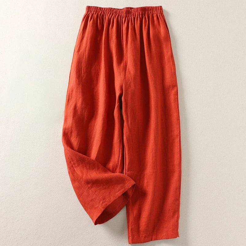 Arelise - Vrouwelijke fluïde broek van katoen-linnen met elastische taille