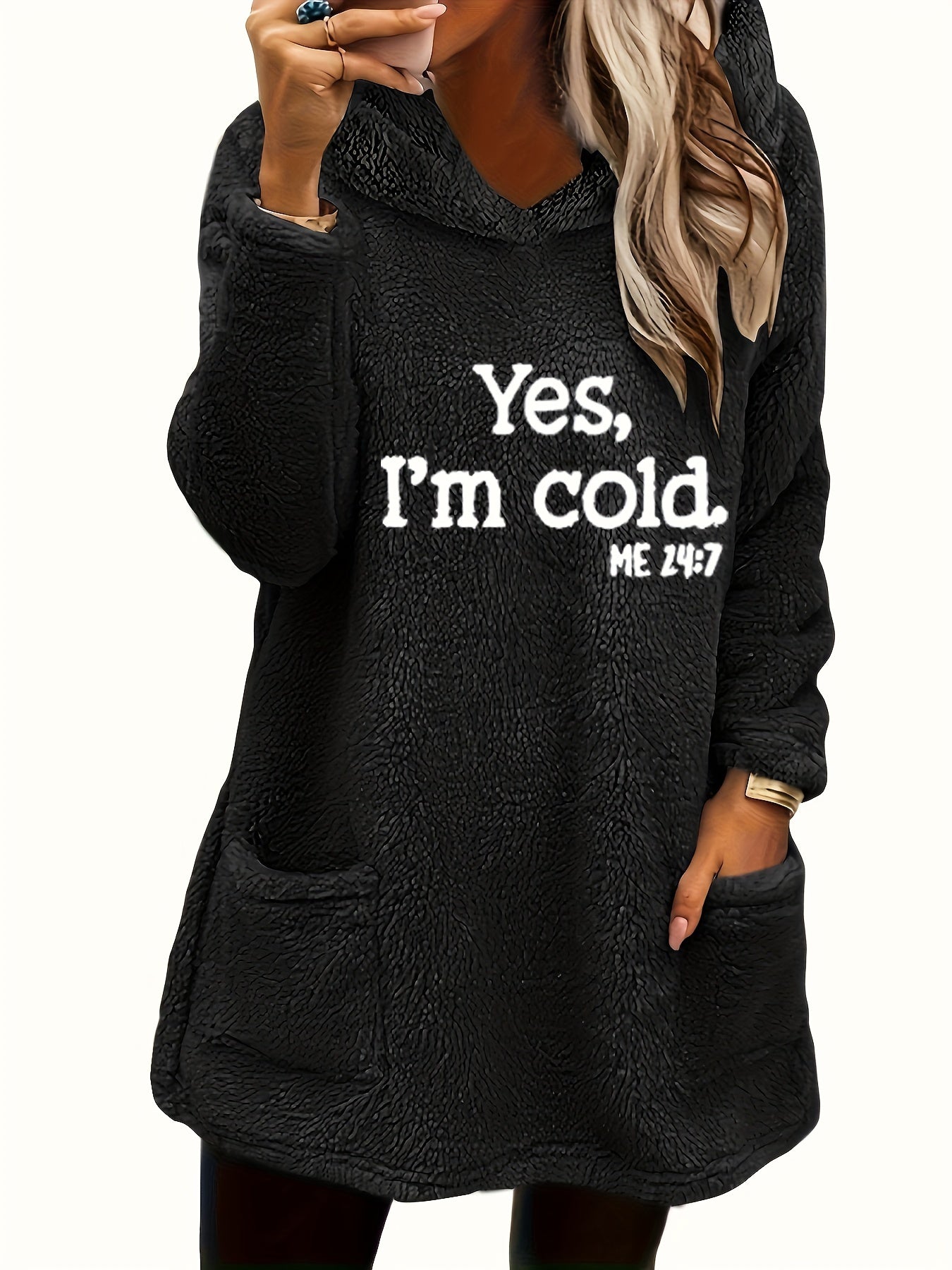 Marilina - Sweatshirt van Pluche met Hoodie en Print