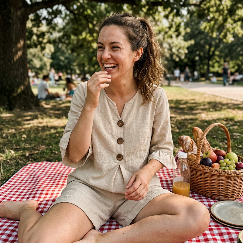 Telora - Dames katoen set met knooptop en short
