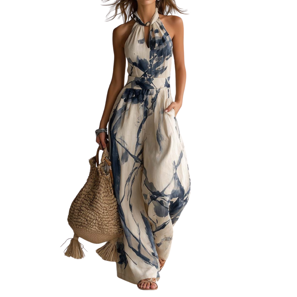 Gavelynn - Dames jumpsuit met halternek en wijde benen