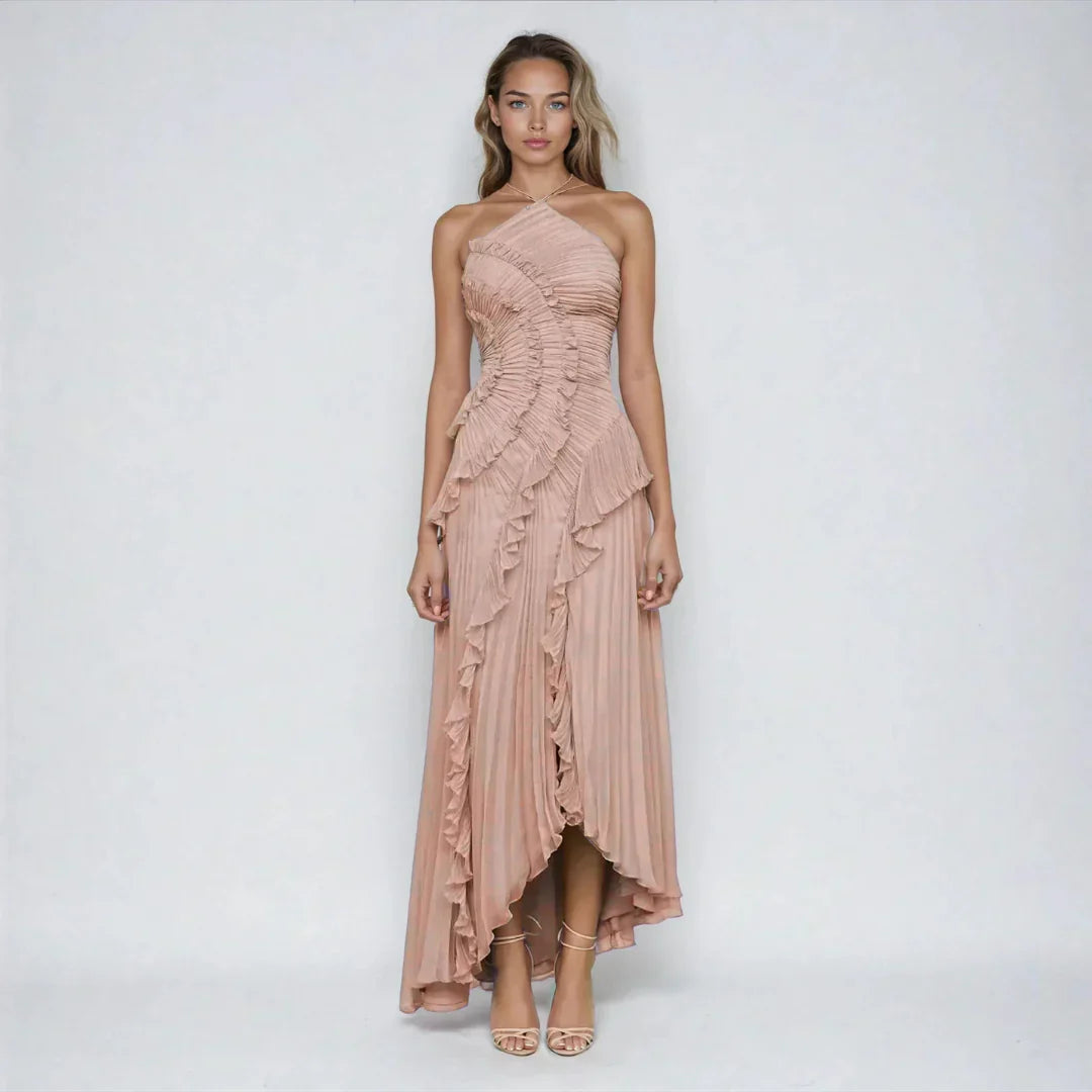 Bravielle - Lange plissé jurk voor dames met elegante asymmetrische volants