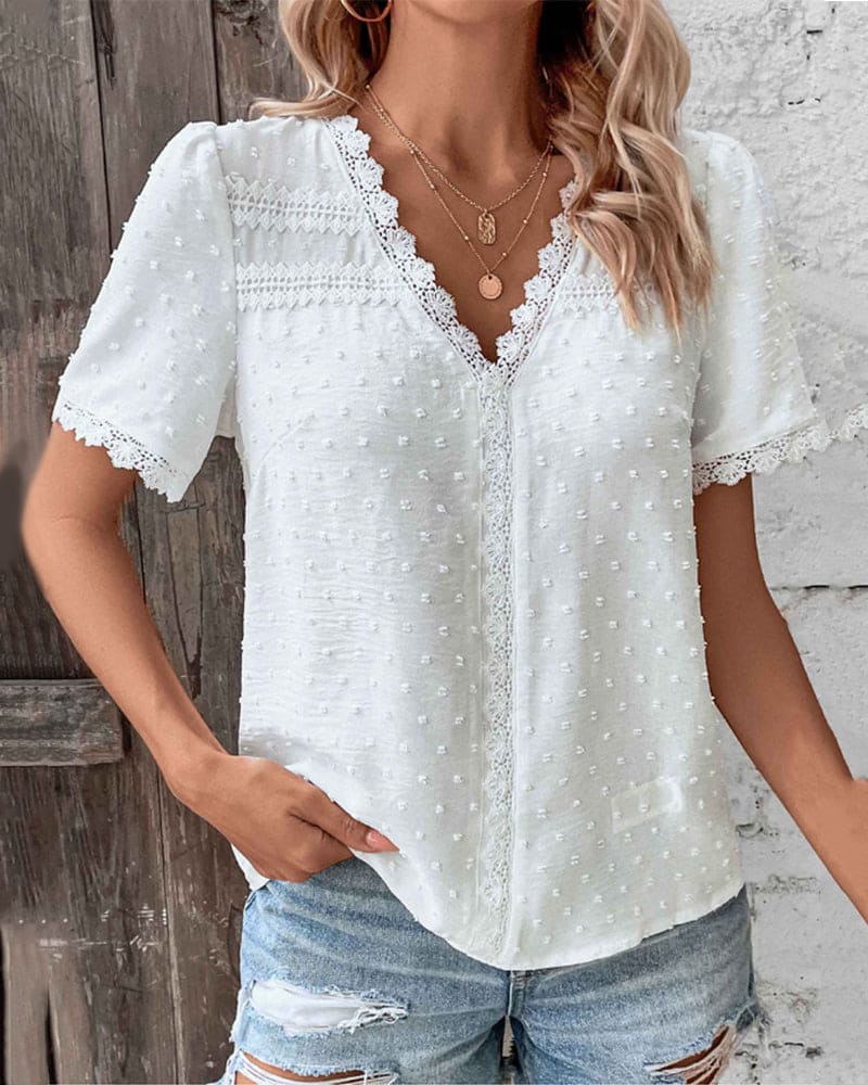 Orestina - Kanten Shirt met Korte Mouwen