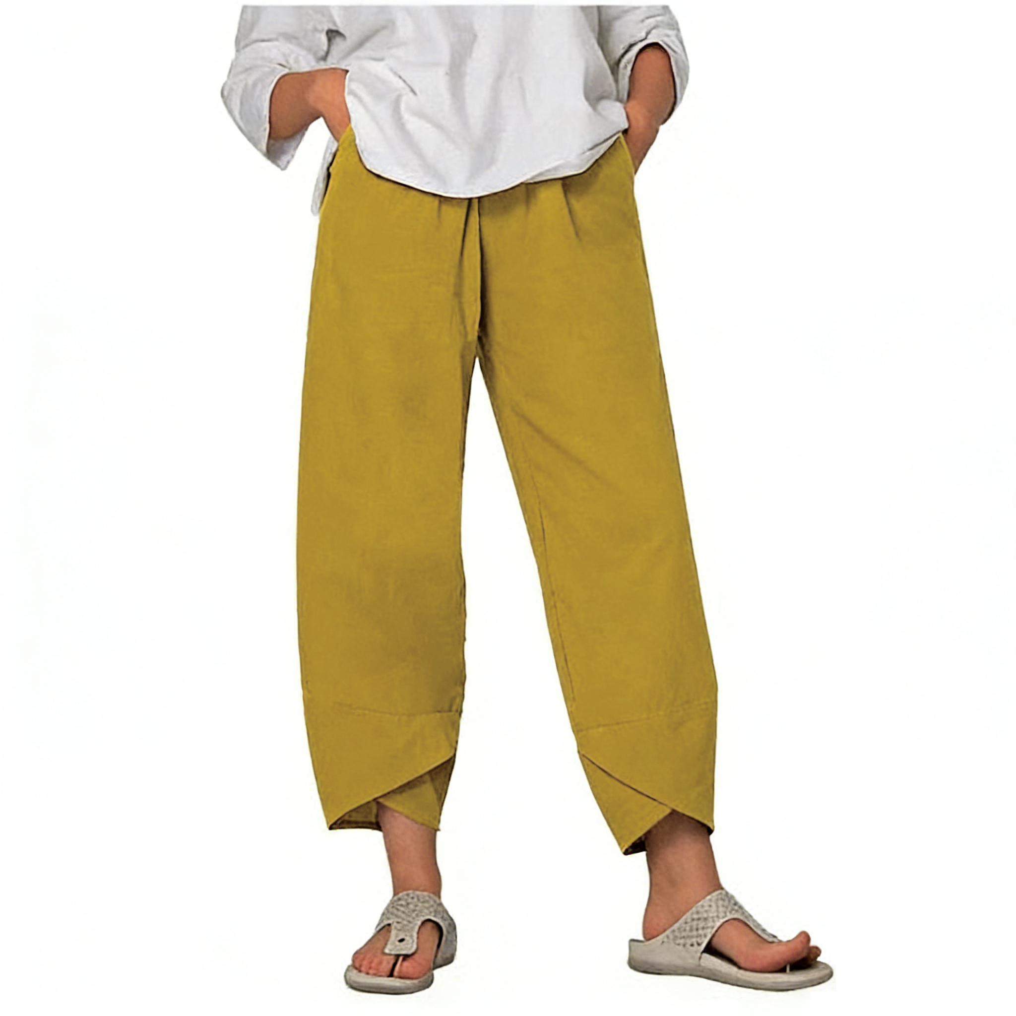 Belythia - Vintage asymmetrische hoge taille damesbroek met zakken