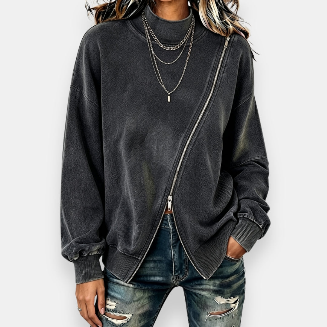 Gerdina - Dames oversized sweatshirt met asymmetrische rits