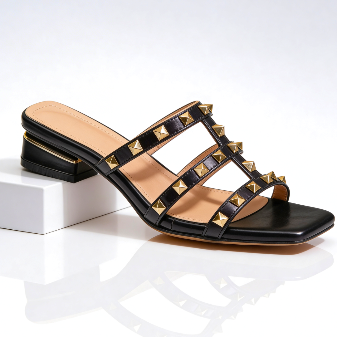 Frovelle - Dames sandalen met studs lederen comfortabele zool lage hak chique stijl
