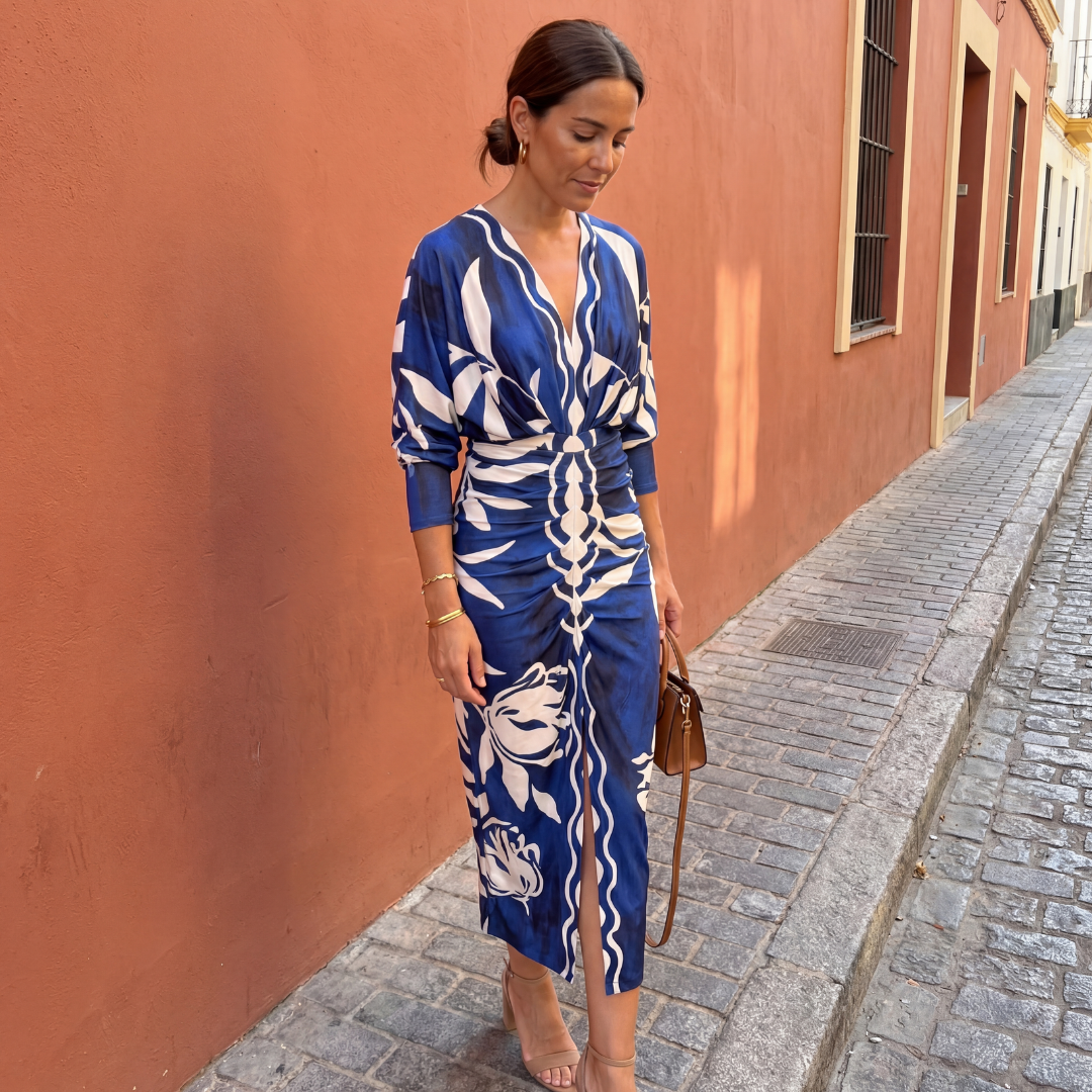 Isadora - Maxi Jurk Dames Vloeiend Met V-Hals Kruisende Snit Aansluitende Elegante Taille