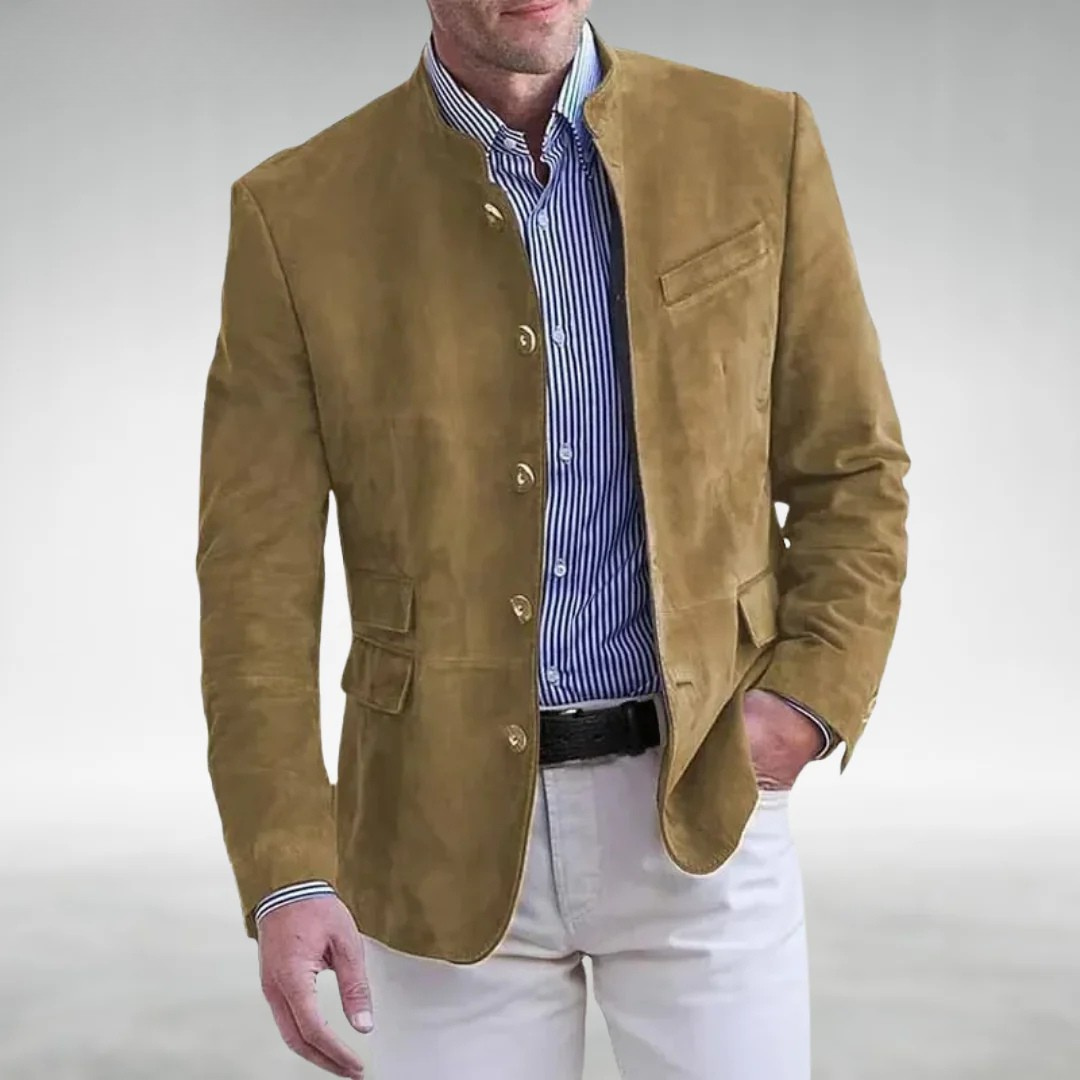 Jonathan - Herenjas van suede-effect met elegante hoge kraag