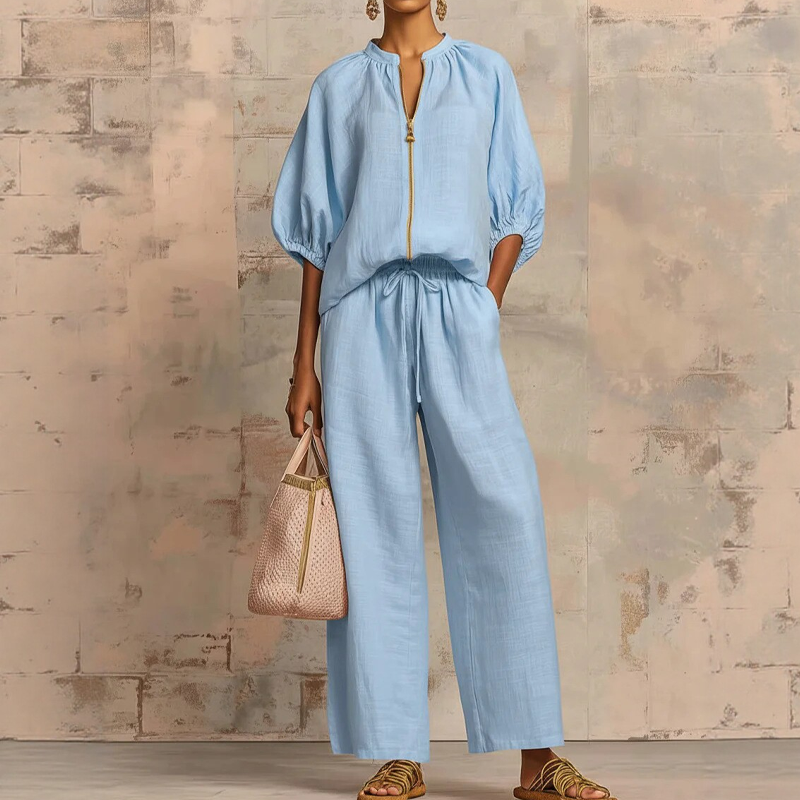 Calyndra - Dames tweedelig ensemble met rits-top en brede broek