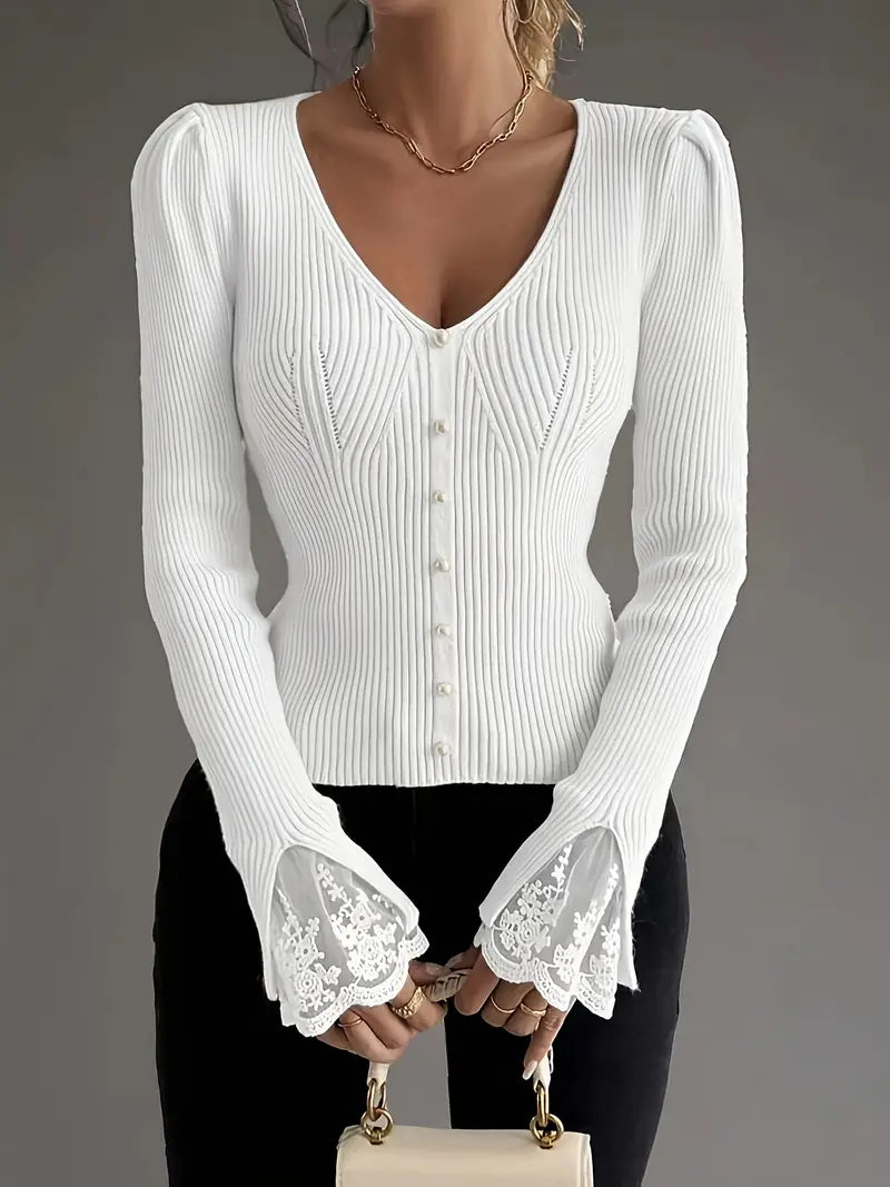 Noralissa - Elegante Trui met Kant en V-Hals