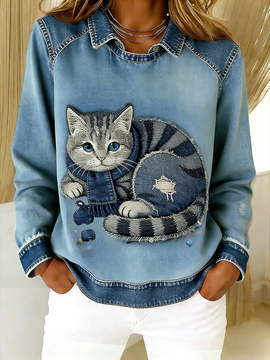 Oravellissa - Sweatshirt en Denim Patchwork Retro