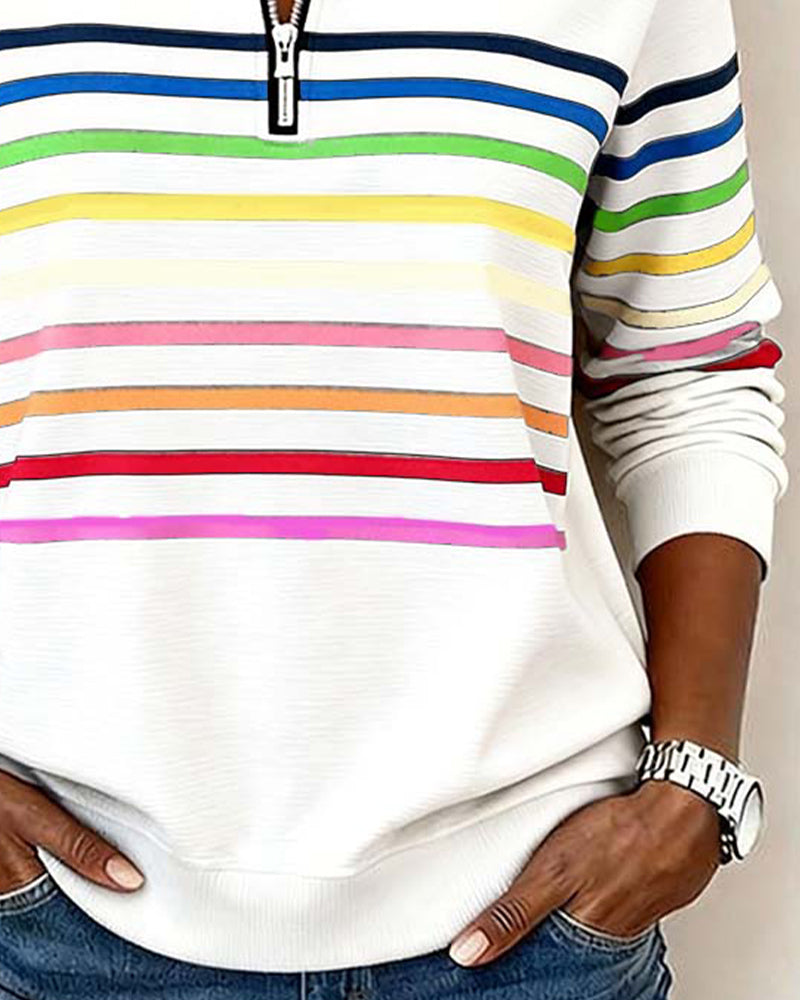 Isavelline - Casual Sweatshirt met Kleurige Strepen
