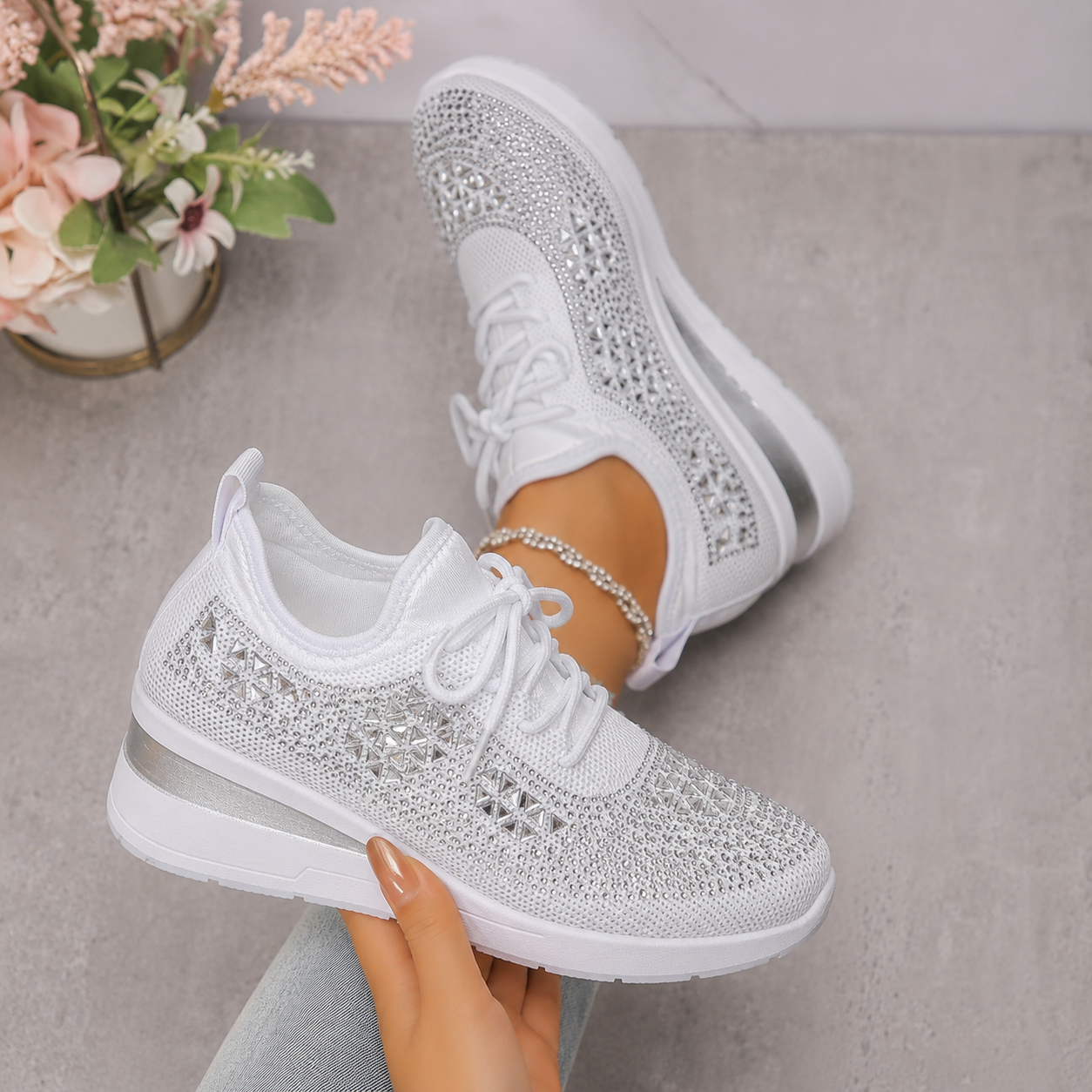 Esmeralda - Dames sneakers met comfortabele hak en ademend mesh