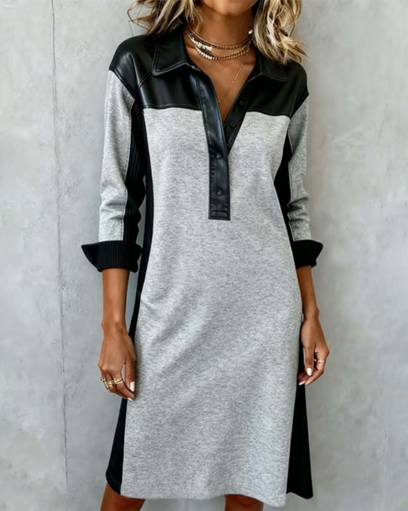 Jorellisse - Elegante Patchwork Jurk met Lange Mouwen