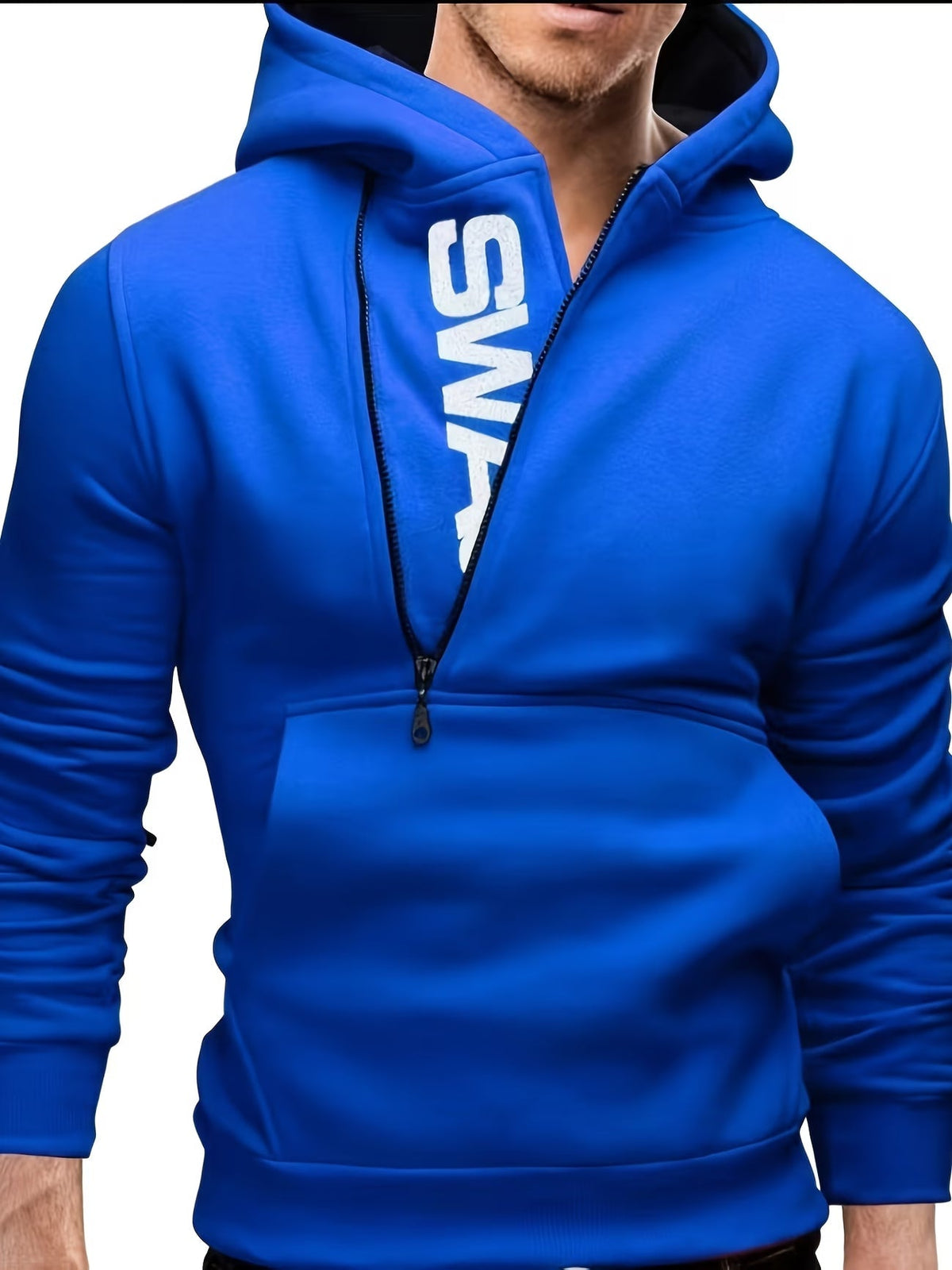 Loic - Slim fit hoodie voor mannen met asymmetrische rits en print