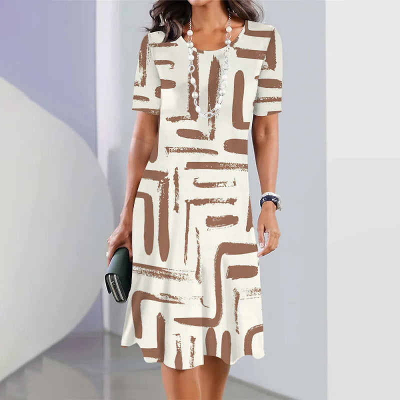 Serine - Vrouwen trapeze jurk met contrasterende print