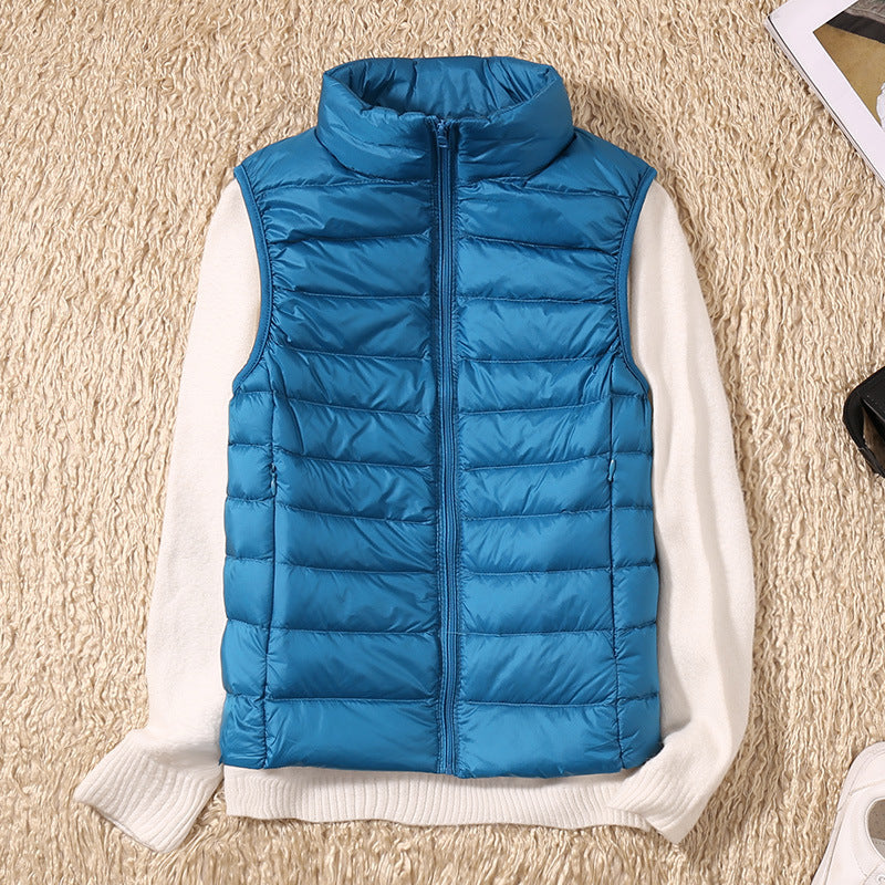 Quelora - Licht Plissé Vest van Dons voor een Elegante Stijl