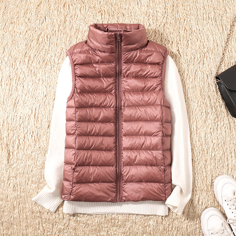 Quelora - Licht Plissé Vest van Dons voor een Elegante Stijl