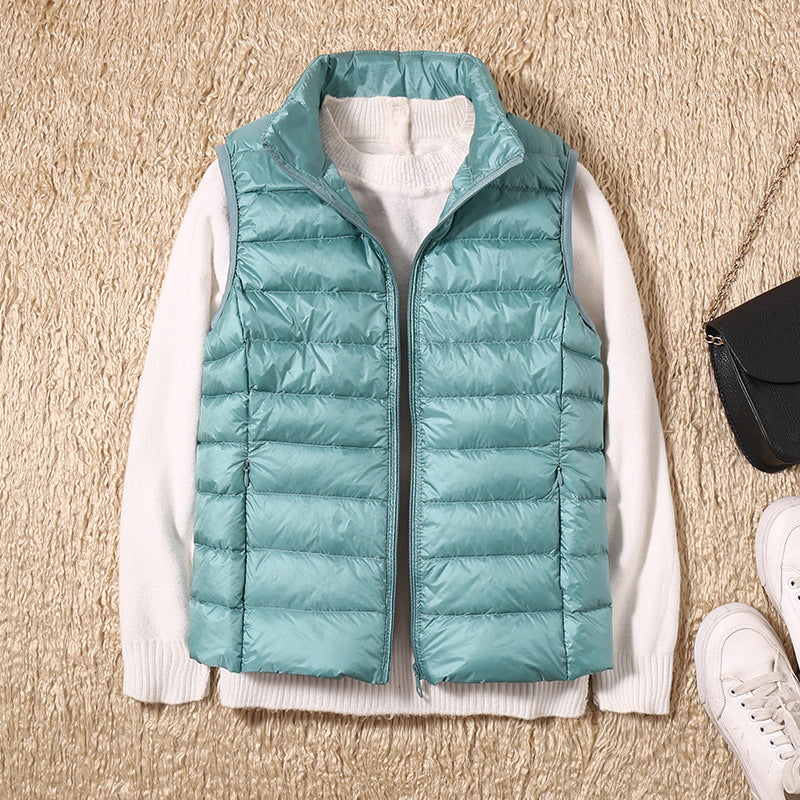 Quelora - Licht Plissé Vest van Dons voor een Elegante Stijl